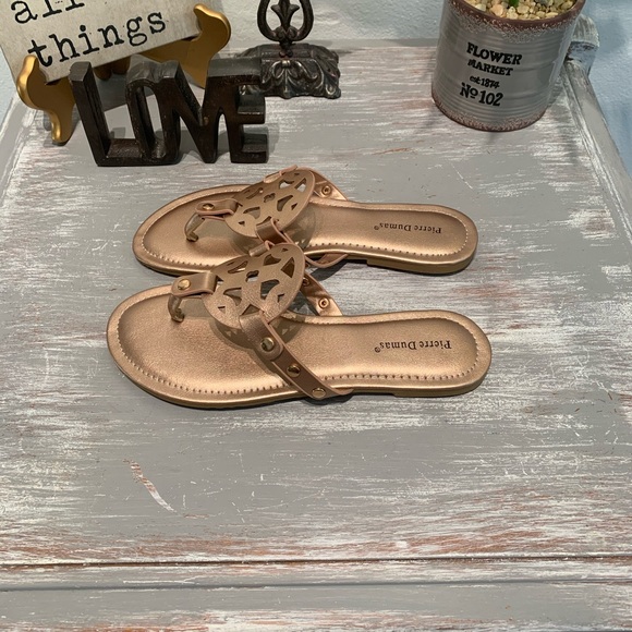 ROSE GOLD ornate thong sandals Pierre Dumas NIB 6 6.5 7 7.5 8 8.5 9 10 M width - Picture 10 of 14